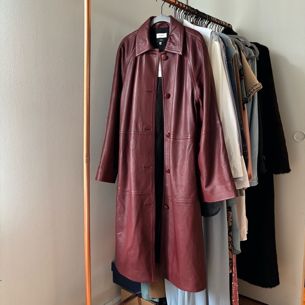 Reformation x Veda Beck Leather Trench in Chianti Burgundy, size medium! - Picture 5 of 16
